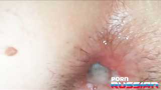 Guy pushes dick into hairy anus and cums in the ass